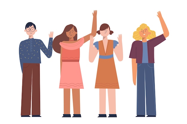 Free Vector young people waving hand pack