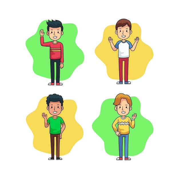 Free Vector young people waving hand pack