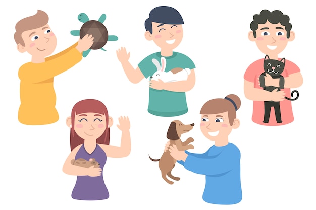 Young people with different pets