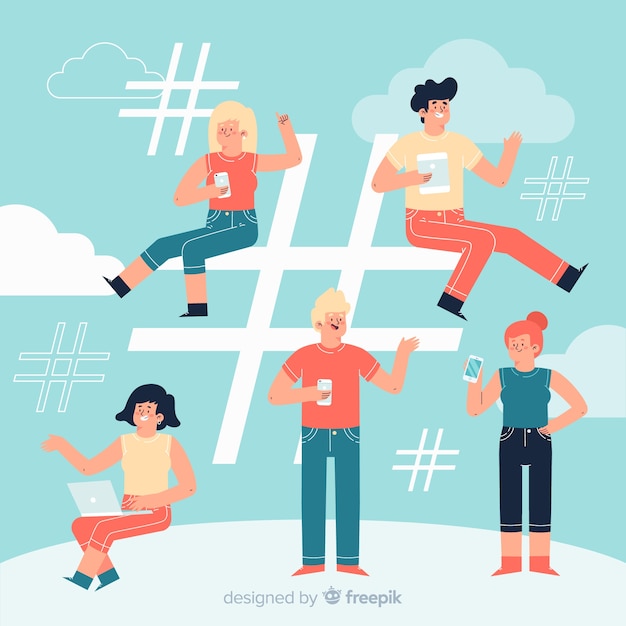 Free Vector young people with hashtag symbol