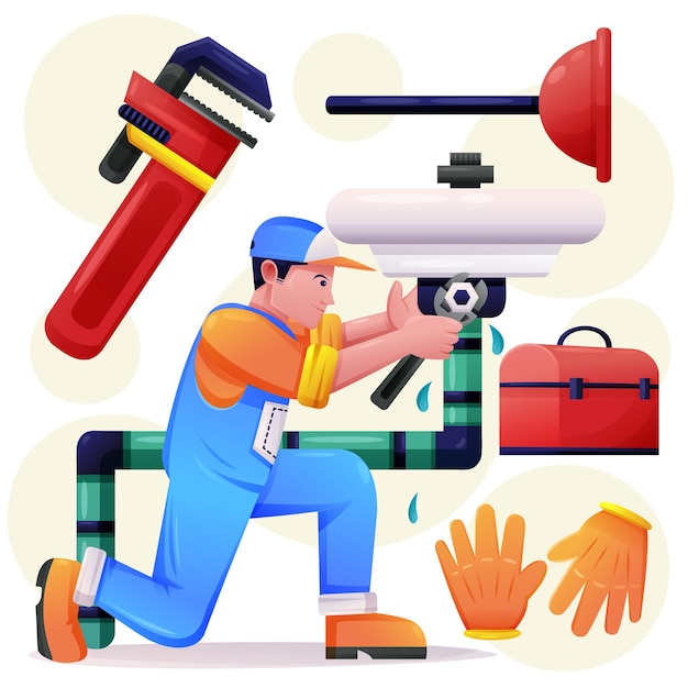 Young Plumber man with object element for service