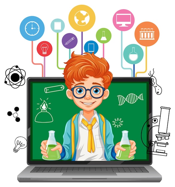 Free Vector young scientist learning online