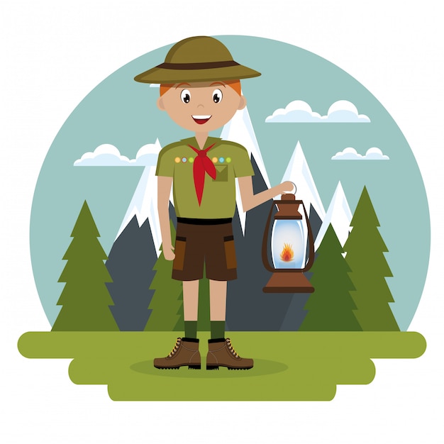 young scout in the camping zone scene