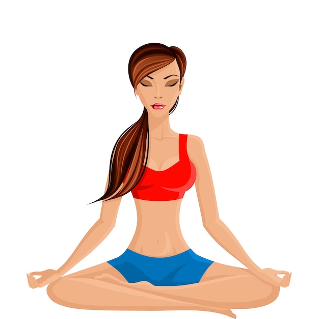 Free Vector young sexy slim woman practicing yoga in half lotus seated pose vector illustration