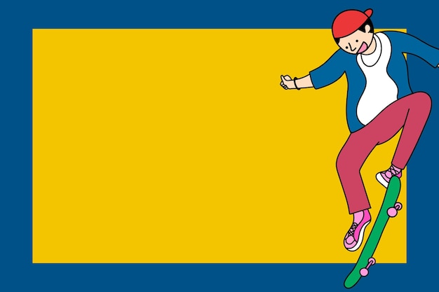 Young skateboarder character on two tone background vector