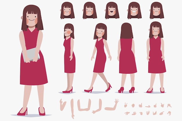 Free vector young woman character creation design for animation cartoon flat design