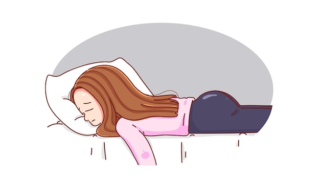 Free Vector young woman falling into bed and feeling sad tired and worried suffering depression cartoon hand drawn cartoon art illustration