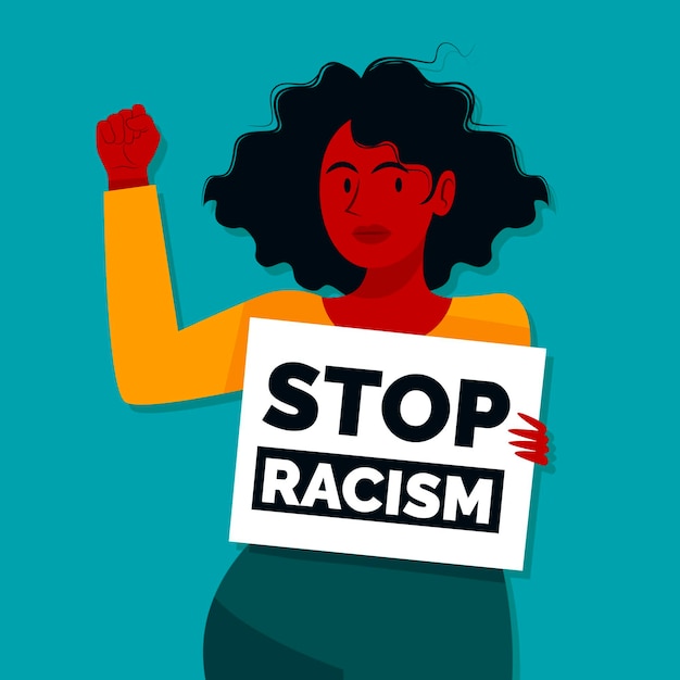 Young woman holding a placard with stop racism message