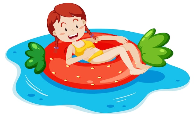 Free vector a young woman laying on swimming ring isolated