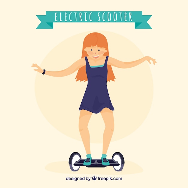 Free Vector young woman playing with electric scooter