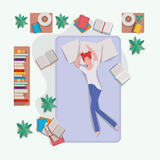 Free Vector young woman relaxing in mattress in the bedroom