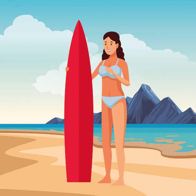 Free Vector young woman in swimsuit cartoon