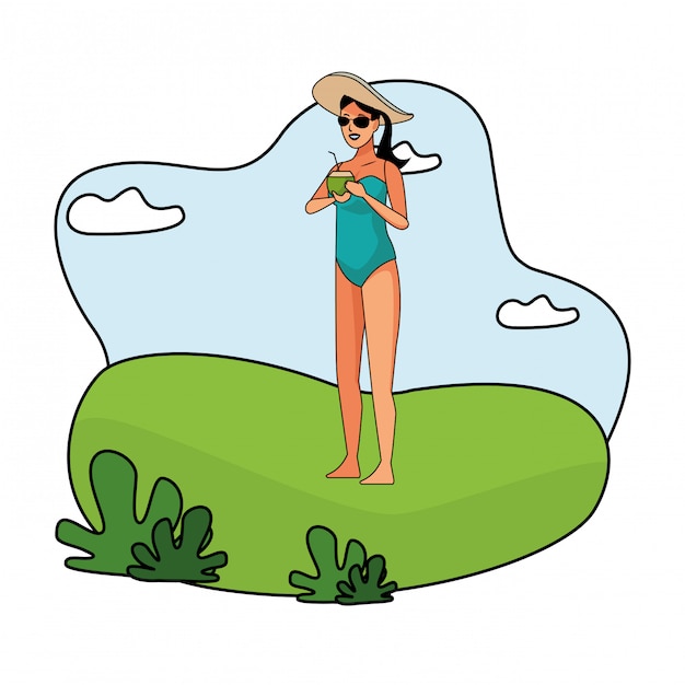 Young woman in swimsuit cartoon