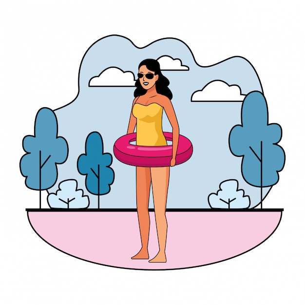 Free Vector young woman in swimsuit cartoon