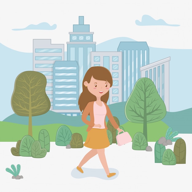 Free Vector young woman walking with handbag in the park