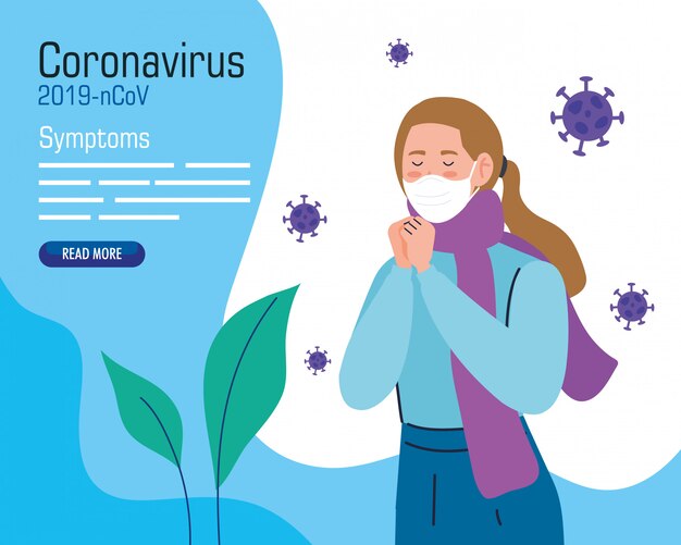 Young woman with face mask sick of coronavirus covid 19