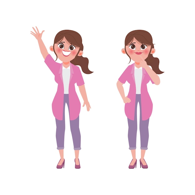 Young woman with pink clothes difference gesture pose character