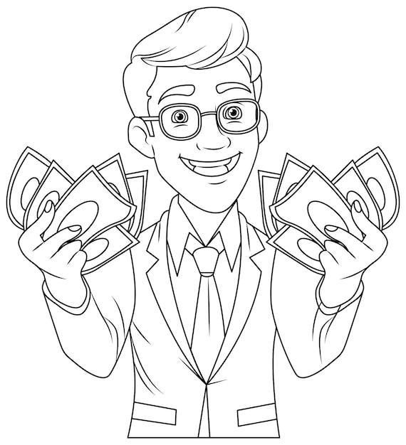 Free vector youth business man holding money doodle outline