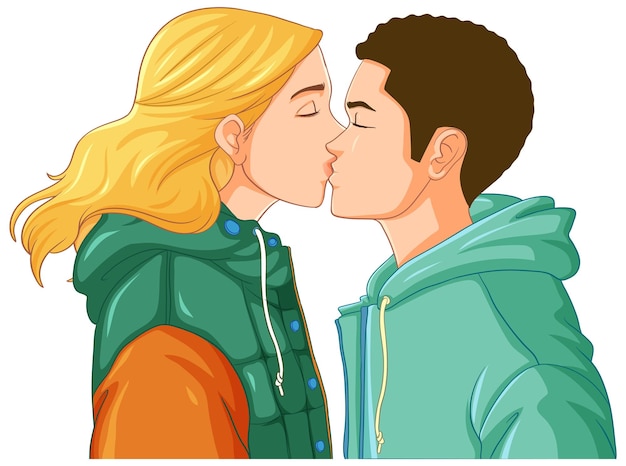 Free Vector youth couple are kissing isolated