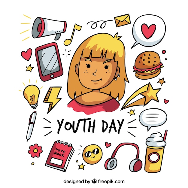 Youth day background with hand drawn elements