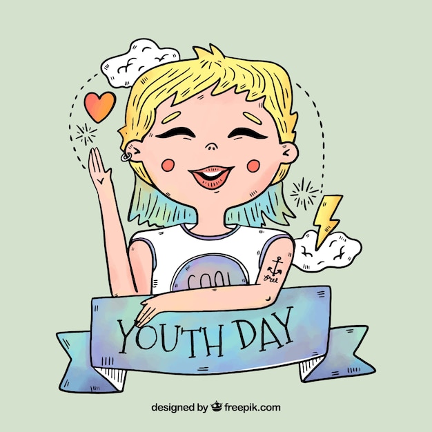 Youth day background with hand drawn girl