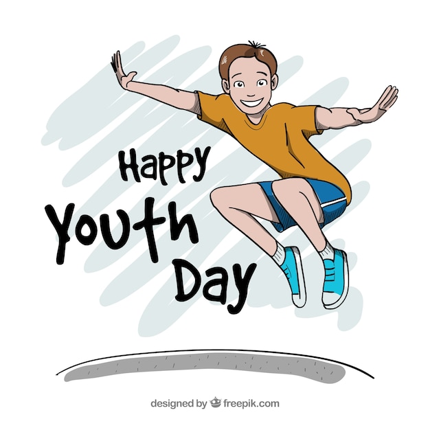 Youth day background with happy boy jumping