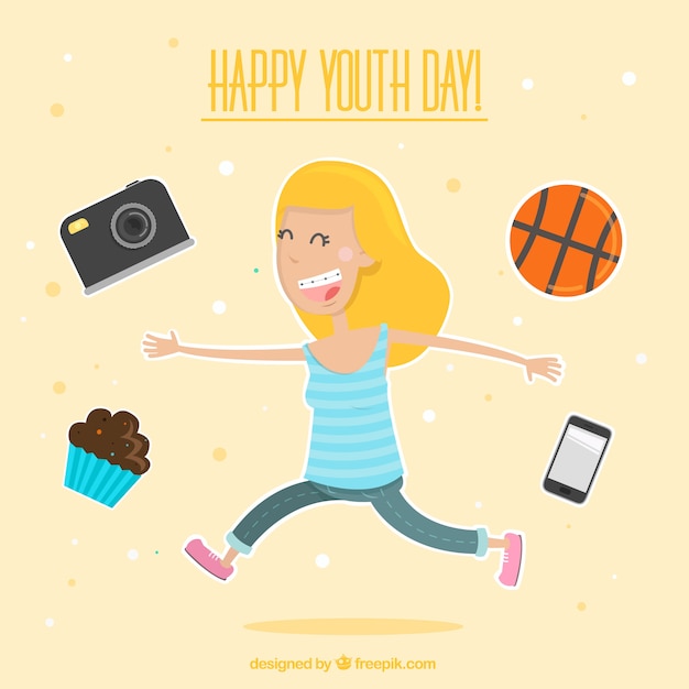 Free Vector youth day background with happy girl