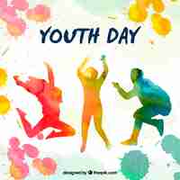 Free vector youth day background with watercolor silhouettes