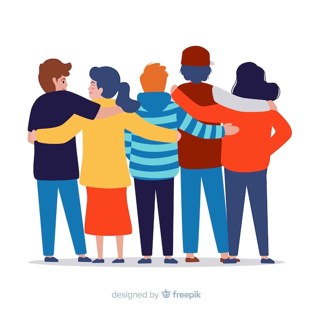 Youth people hugging together background