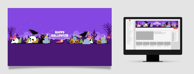 Free Vector youtube channel art for halloween celebration