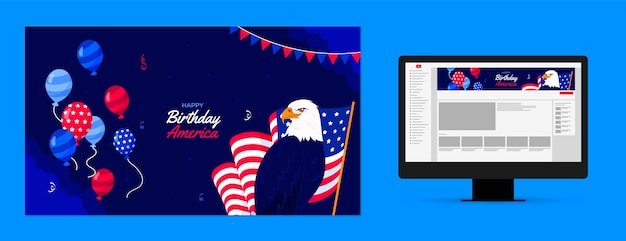 Free Vector youtube channel art template for american 4th of july holiday celebration