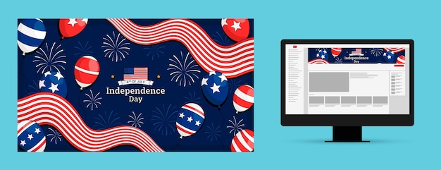 Free Vector youtube channel art template for american 4th of july holiday celebration