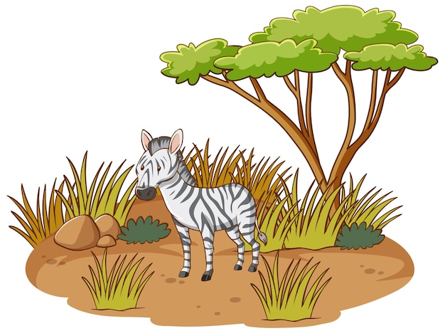 Free Vector zebra in savannah forest on white background