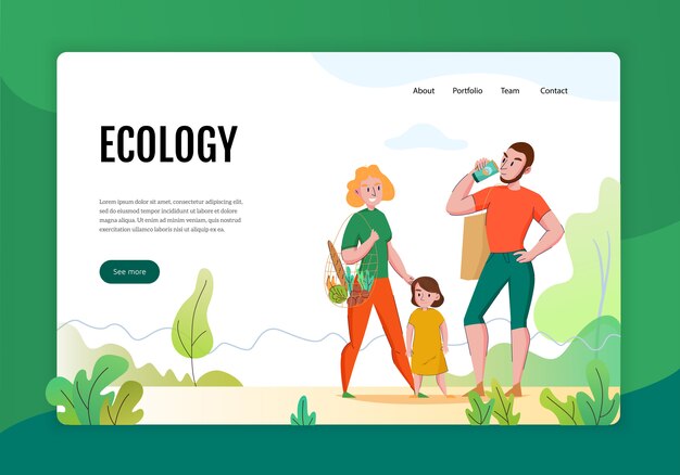 Zero waste concept flat banner web page with family using eco friendly sustainable natural products