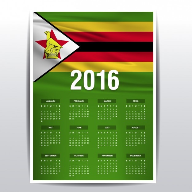 Free Vector zimbabwe calendar of 2016