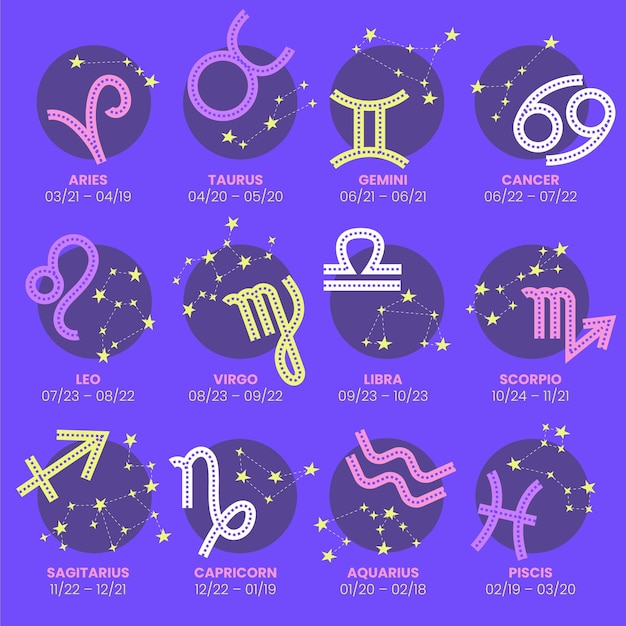 Zodiac signs pack in flat design