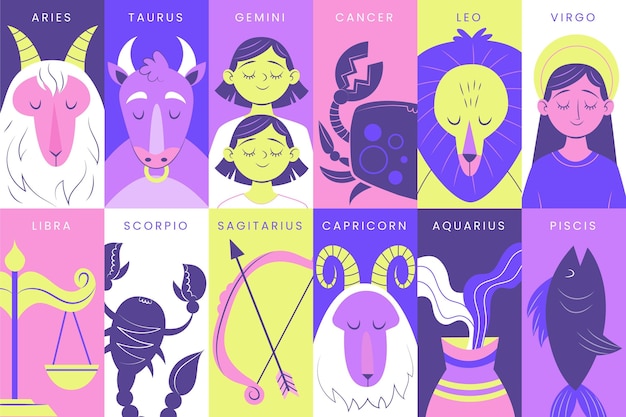 Zodiac signs pack in flat design