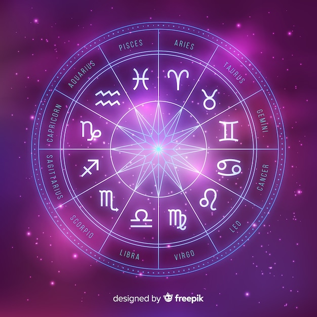 Zodiac wheel on space background