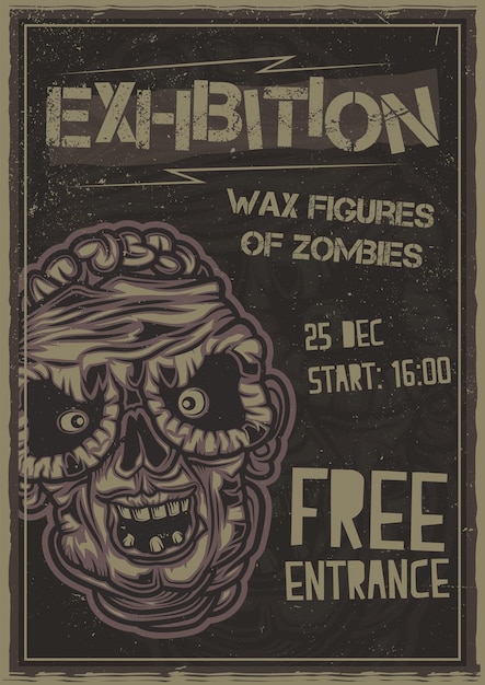 Free Vector zombie head illustration poster