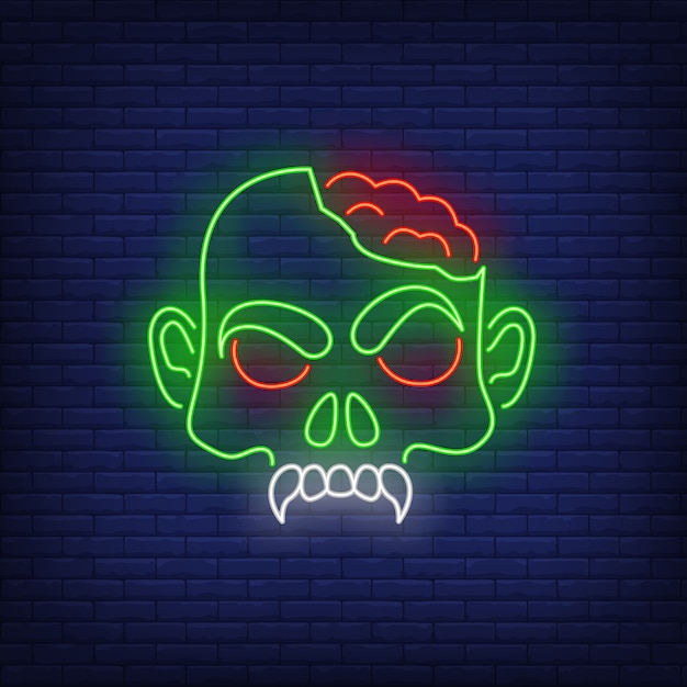 Free Vector zombie head with brains neon sign