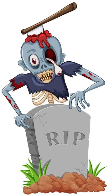 Free vector zombie with axe at the gravestone