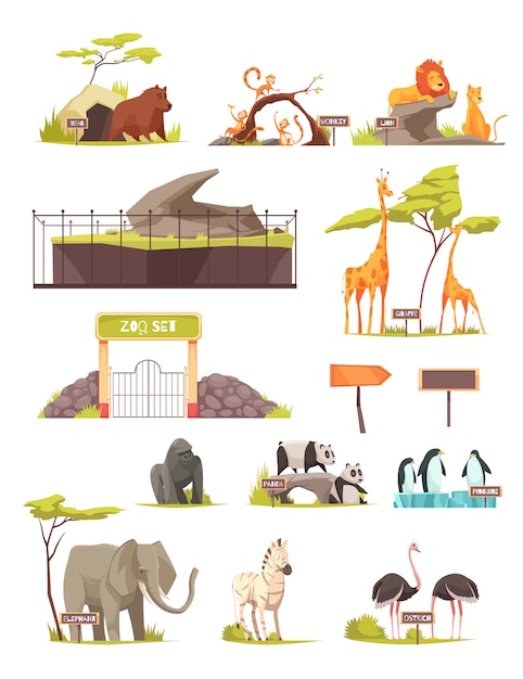 Free Vector zoo animals cartoon icon set collection 