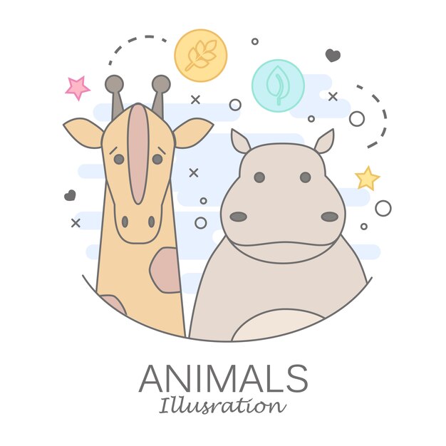 Zoo Animals Portrait with Flat Design 