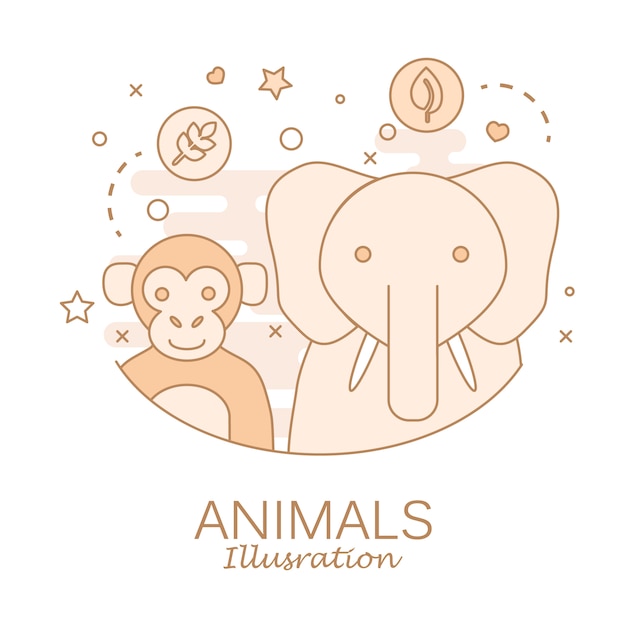 Zoo Animals Portrait with Flat Design 