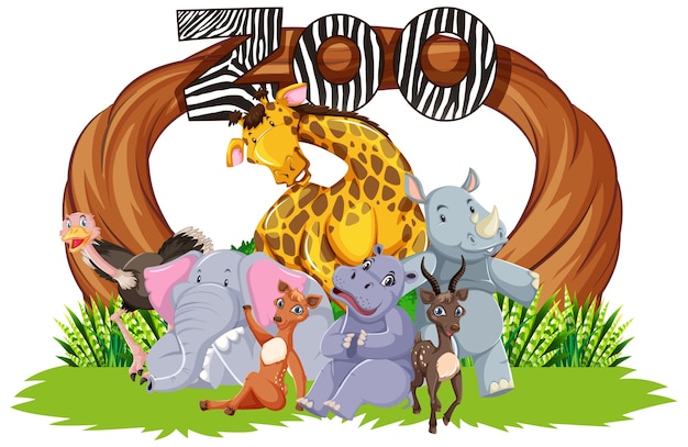 Zoo animals in the wild nature background