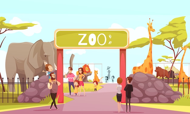 Free vector zoo entrance gate cartoon