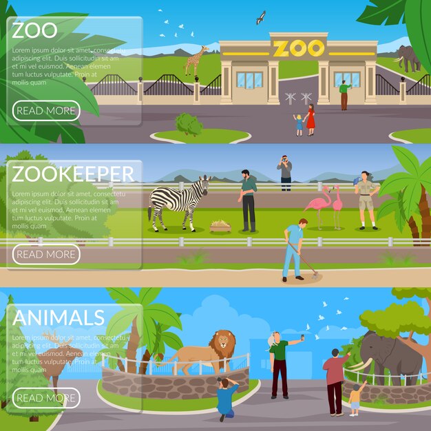 Zoo Flat Horizontal Banner set