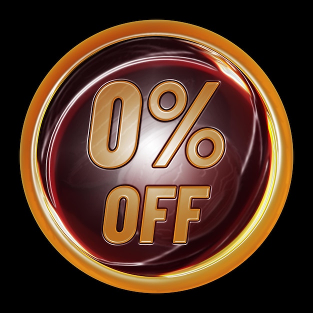 0 percent off on round sign for discount promotion offer and sale concept