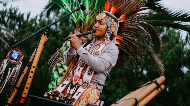 01.09.2019 - Batumi, Georgia. Bamboo pipe - Indian style folk instrument - public performance by artists