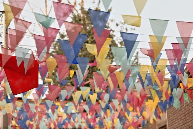 Photo 0130 colorful festive decoration-pennant garlands or buntings street in hotan-xinjiag-china